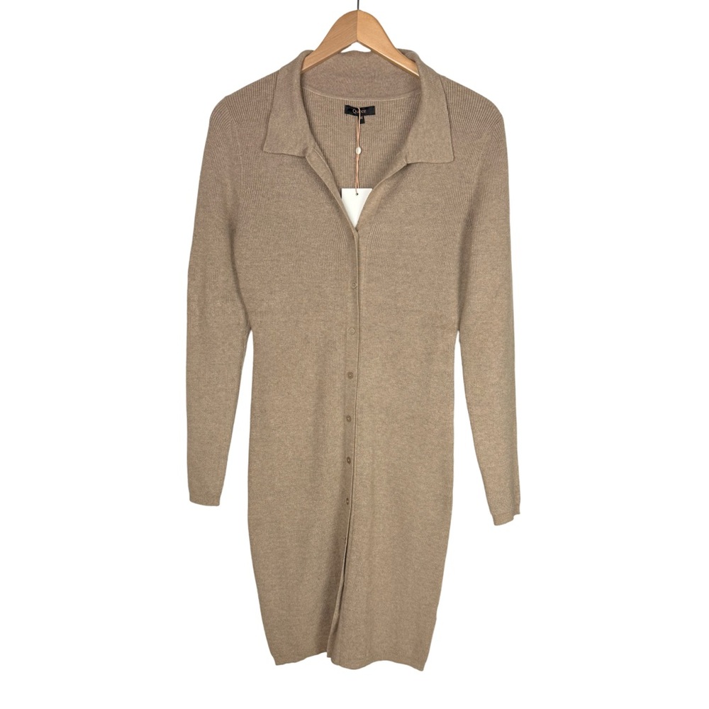 Quince Beige Knit Collared Midi Dress